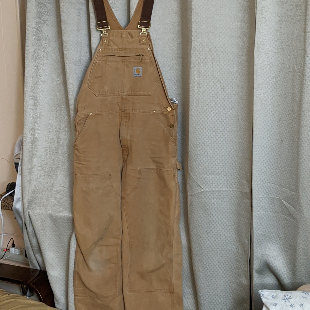 Vintage Carhartt R01 Carpenter Bib Overalls Double Knee 34x32 Canvas VTG